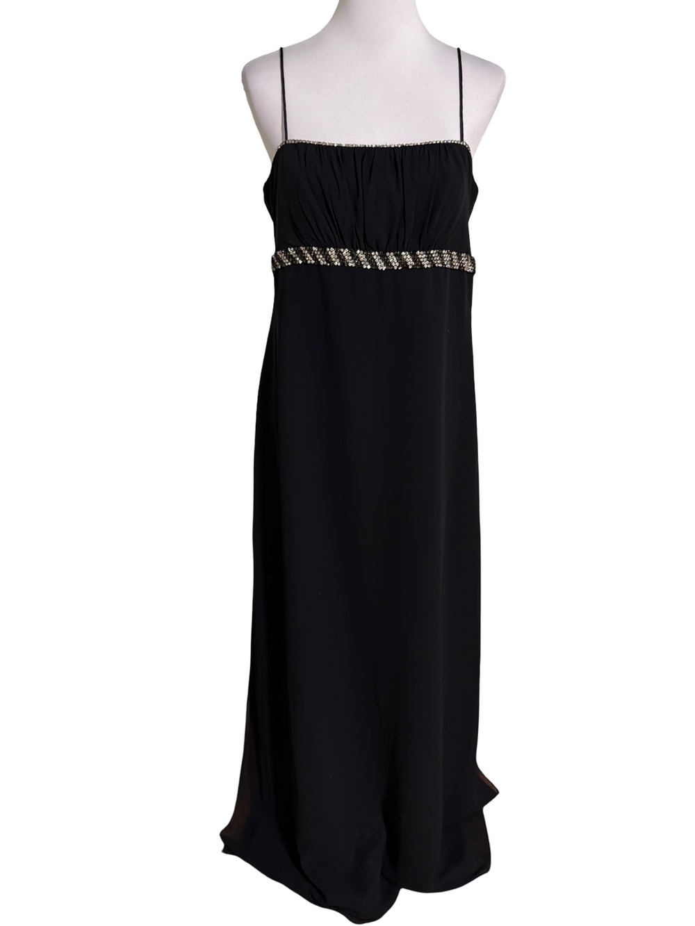 Cachet Black Maxi Dress with Beaded Waist Size 14